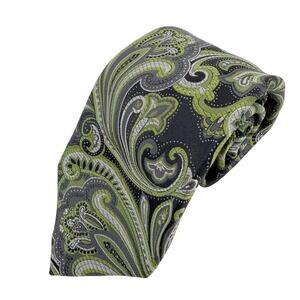 Countess Mara Mens Silk Paisley Tie Green Black Gray Formal Necktie